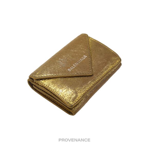 🔴 Balenciaga Papier Mini Wallet - Metallic Gold Leather - Picture 3 of 8